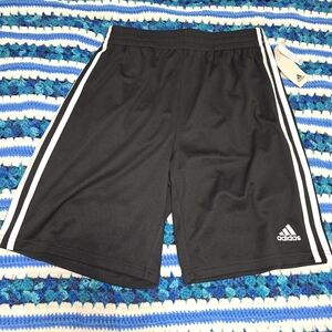 Adidas Youth Black Athletic Shorts with White Stripes